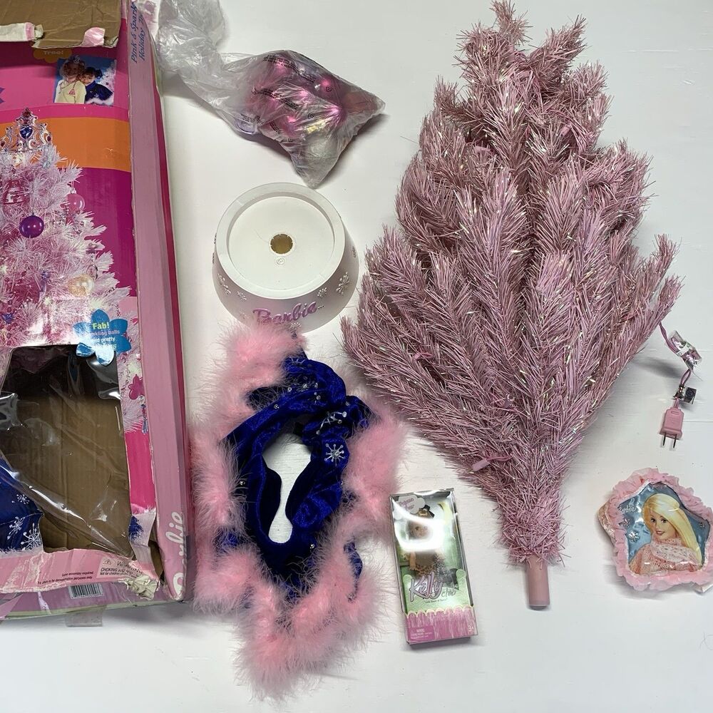 Barbie Toys R Us 33.5" Pink Sparkly Holiday Tree Ornaments Tree Topper Open Box